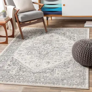 Livabliss CHE2312-53RD 5 ft. 3 in. Round Chester Machine Woven Rug, Light Gray, Medium Gray & Khaki