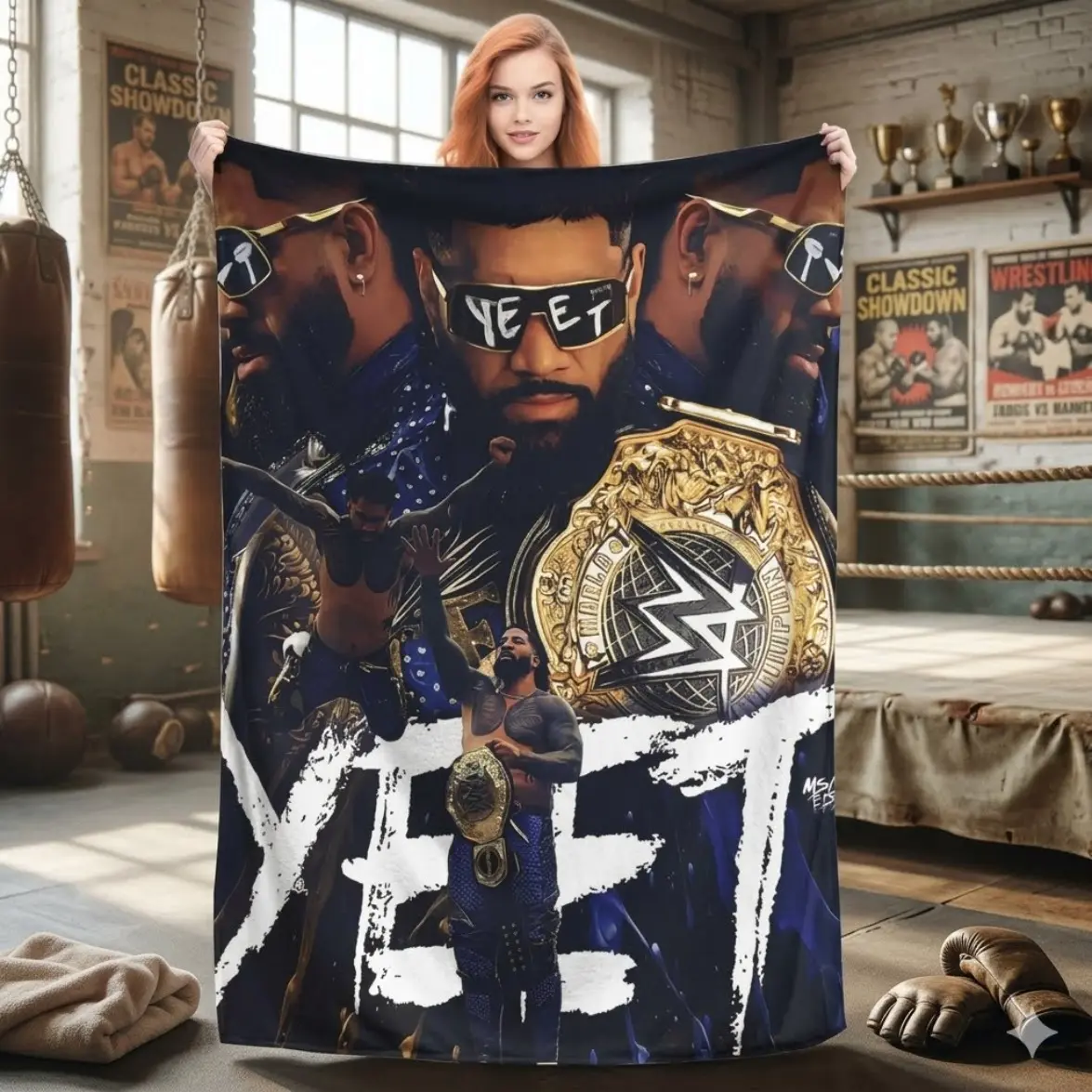 JEY YEET USO Custom Text Wrestling Blanket - Soft, Warm, Skin-Friendly, Lightweight Flannel Bedding Throw, Street Trend Plush Bedspread Bed Cover for Kids' Bedrooms, Custom Text Blankets