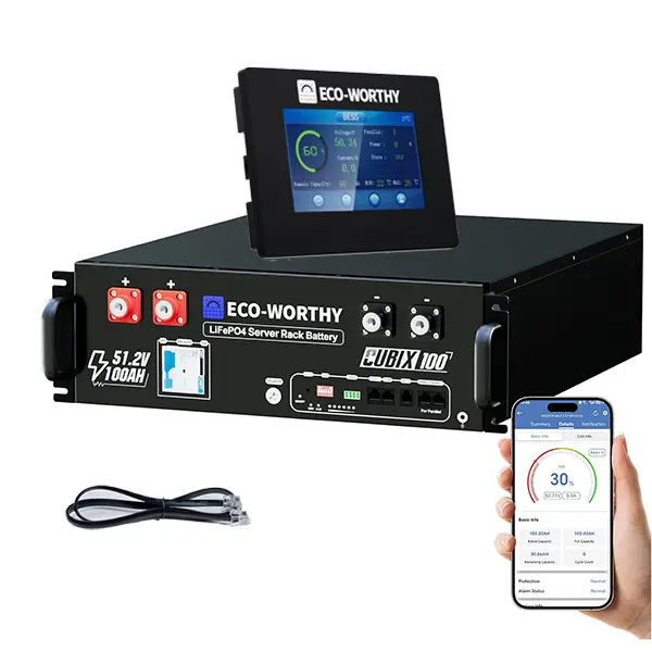 ECO-WORTHY Cubix100 48V 100Ah LiFePO4 Lithium UL9540 Server Rack Battery | UL9540A & UL1973 & CEC Listed, Built-in Battery Monitor, Support Bluetooth & WiFi,5120Wh Energy Storage System for Emergency,Home Backup Power,Off-Grid