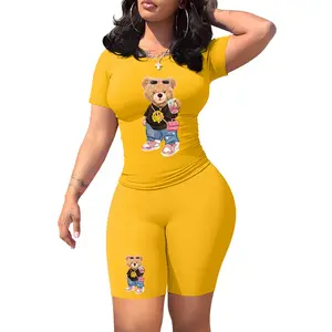 ZCC Women's 2-Piece Round Neck Shortsleeve Top & Bottom Set - Sexy Slim-Fit Women's Clothes with Cartoon Graffiti Print, Premium Durable Fabric, Casual Fashion, Vibrant Bold Colors