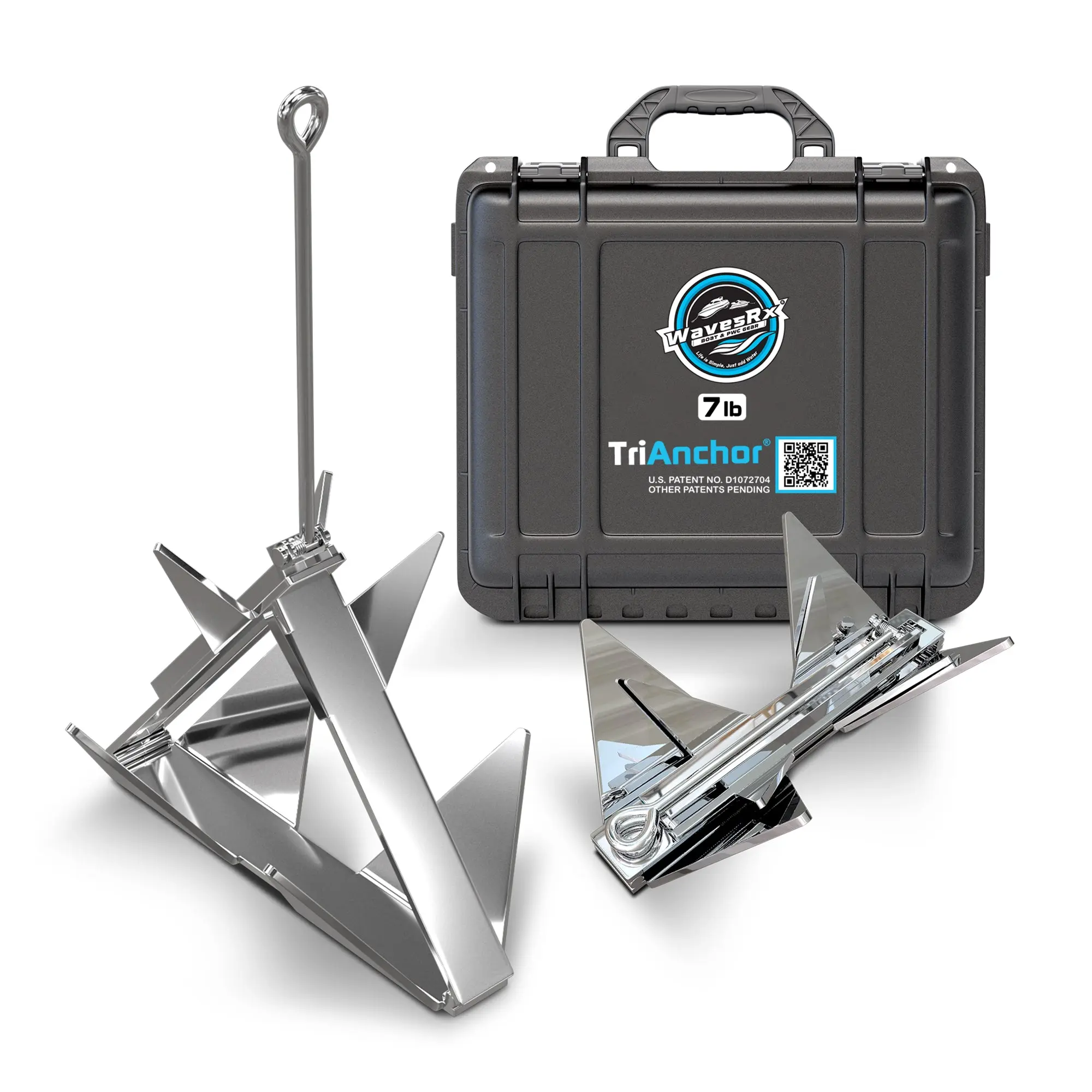 WAVESRX TriAnchor - Stainless Steel Folding PWC & Boat Anchor Kit | Sets Instantly for Effortless Boat & Jet Ski Anchoring | Compact Patent-Pending Design Grips Better Than Plow, Fluke or Box Anchor
