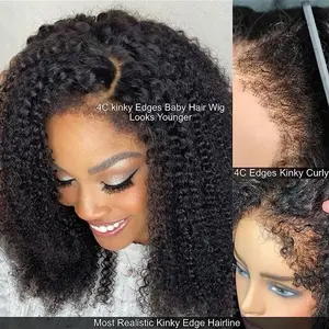 Short Bob Curly  Wig 4C Edges Glueless Curly 5x5 Lace Front Wig Invisible Lace Raw Vietnamese Hair With Realistic Hairline 250% Density