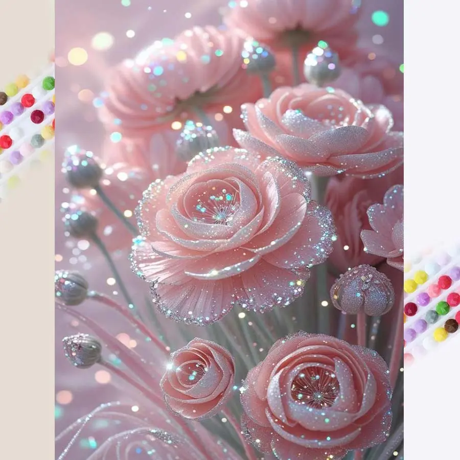 1pcs 5D DIY handmade diamond painting set, 5D diamond art set, DIY decoration, pink flower diamond painting set full round drill DIY, mosaic, diamond art, DIY art home decoration, suitable for Halloween and Christmas, Diamond Painting Kit, Crafts