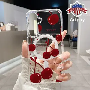 Magnetic Phone Case for Samsung Galaxy S24 Plus S25 Ultra S23 FE Ultra S22+ Red Cherry Pattern TPU Premium Shockproof Anti-Scratch Stylish Smartphone Cover