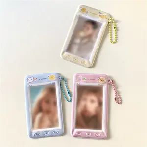 Cute Card Case with Phone Frame Design Pattern, Transparent Decorative Card Holder, Hanging Strap for Easy Carry, Aesthetic ID Card Holder