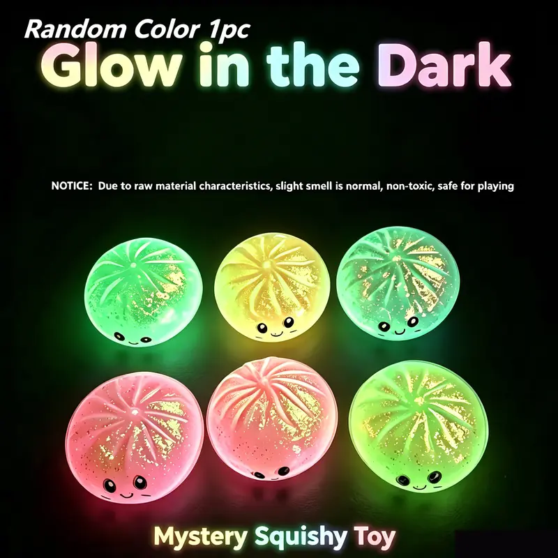 Luminous Food-Shaped Dumpling Stress Relief Squishy - 1pc Random Color, Kawaii Soft Squeeze, Realistic Rebound Texture, Desktop Squishies Toy, Dumpling Stress Ball, Quirky Gift for Adults, Unisex Table Ornament, Stress Relief Squishies
