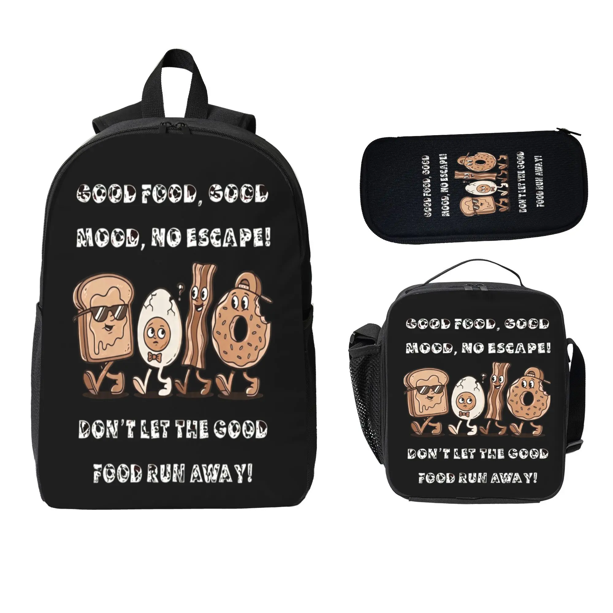 Universal 3 In 1 Cute Retro Cartoon Breakfast Toast Egg Bacon Bagel Mascot Backpack Set For Elementary Middle School Teen Boys Girls Funny Food Aesthetic Lovers,Complete Funny Breakfast Themed Campus Kit For Daily Classes Picnic & Outdoor Field Trips