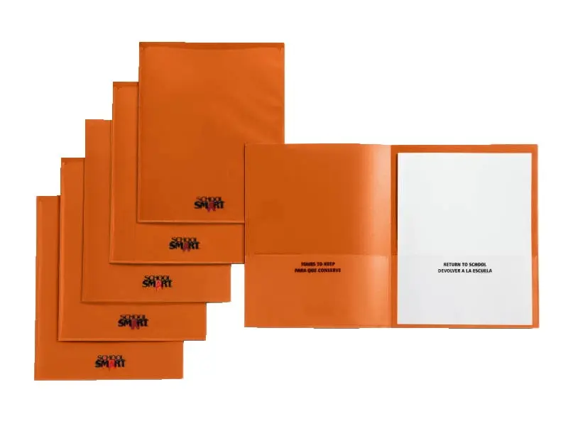 School Smart Heavy-Duty Plastic Take Home Folder for Students, Orange - Pack of 24, Letter Size, 0.5 lbs, Business Card Holder Slot, Customizable Front & Back Covers, Embossed Border, Maximum Protection