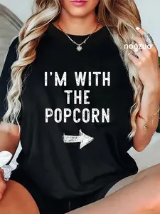 100% Cotton I'm With The Popcorn Costume Halloween Matching Couple T-Shirt
