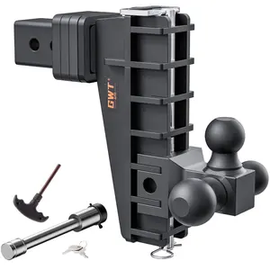 Adjustable Trailer Hitch  Tri-ball (1-7/8" X 2" 2-5/16") Drop Fits 2.5-inch Receiver 8 Inch 18500 Lbs Gtw-class 3 Tow For Heavy Duty Truck Black Solid Ball Mount