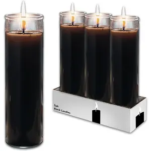 3 Pack Slightly Scented Black Prayer Glass Candle Set 8" Bulk Candle Kit for Vigils Prayers Cemetery Blessing Ceremonies