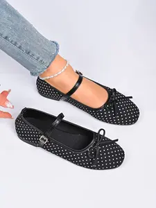 Women's Plus Size Ballet Flats, Polka Dot Decor & Square Toe Design, Casual Comfort Slip-On Loafers, Versatile Spring Fall Fashion, Walking Shoes