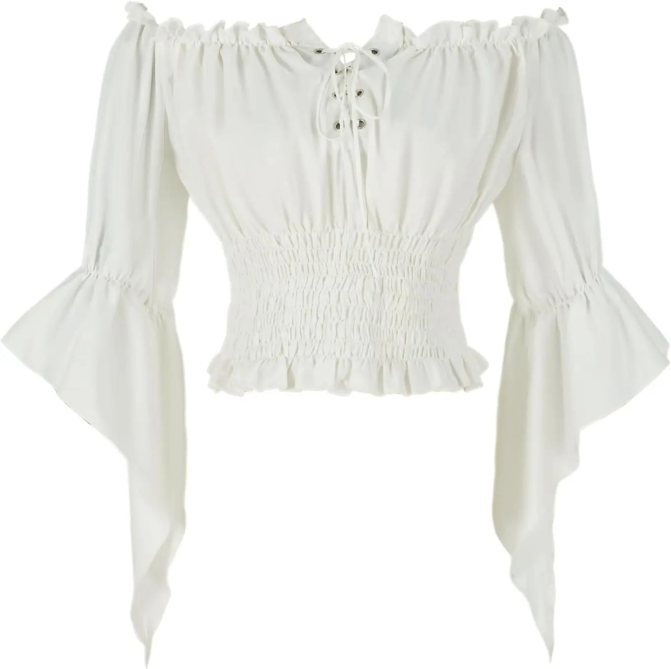 Womens Renaissance Peasant Blouse Off Shoulder Trumpet Sleeve Tops