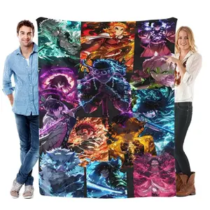 Anime Demon Slayer Flannel Blanket Soft Warm Throw for Sofa Bed Travel Camping Office Chair Lightweight Cozy Gift for Home Use Cozy Christmas Gift