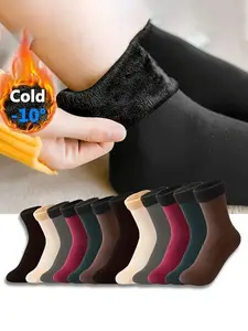 6 Pairs Fall Winter Fleece Lined Socks, Warm Snow Socks for Women Womenswear, Mid-Calf Bare Leg Magic Socks, Postpartum Socks, Heat Retention Flesh Color