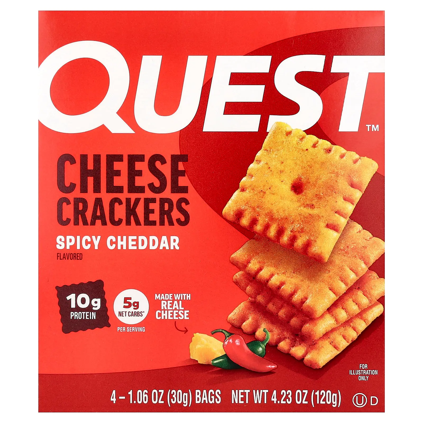 Quest Nutrition Cheese Crackers, Spicy Cheddar, 4 Bags 1.06 oz (30 g) Each