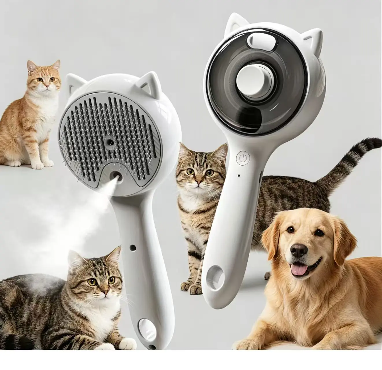 Pet Deshedding Spray Brush for Cats/Dogs - Stainless Steel Slicker Grooming Tool, 1-Button Hair Removal, Adjustable Steam Mist Settings, Moisturizing, Gentle on Skin, Universal Fit Grooming Accessory for Pet Lovers, Grooming Tools, Deshedding Tool