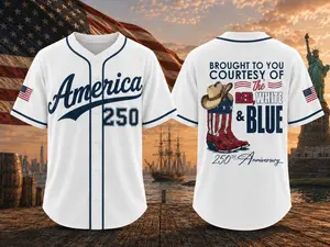 Red White and Blue Patriotic Shirt, America 250 Baseball Jersey, 250th Anniversary USA Jersey, Cowboy Boots Freedom Gift, 1776-2026 Apparel