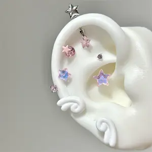 Sweet Angel's Wings Stainless Steel Ear Bone Nail Cute Acrylic Love Heart Cross Earrings for Women Body Puncture Accessories