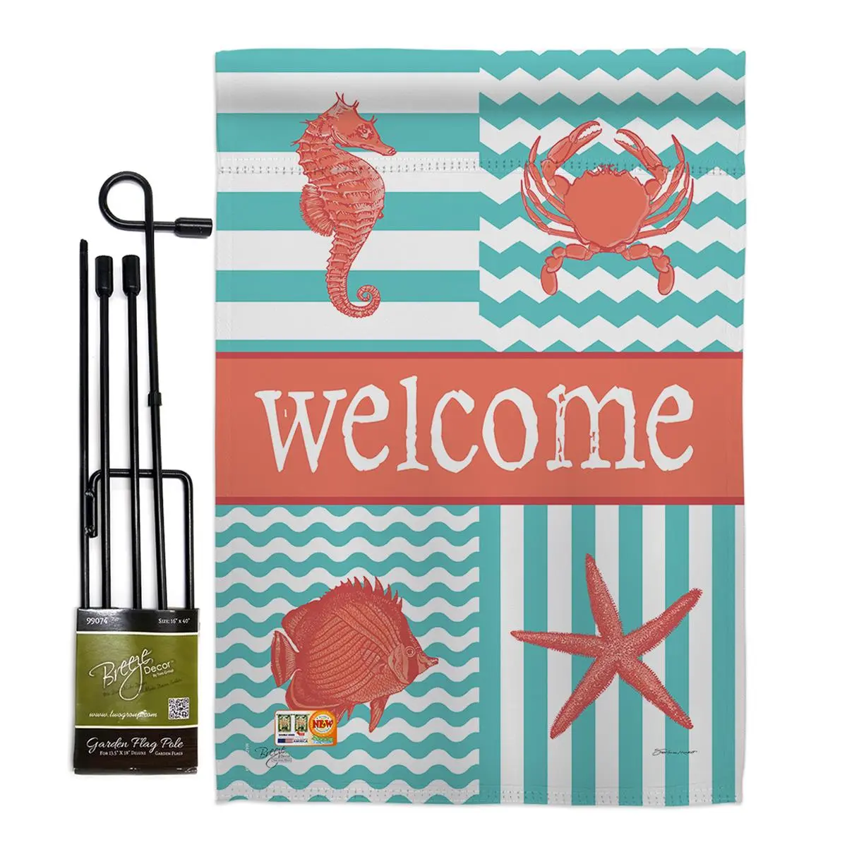 212 MAIN Outdoor Nautical Vertical Garden Flag Complete Kit - 13"x18.5" Weatherproof Double-Sided Flag, Nautical Collage Decor, Banner Pole Included, Eco-Friendly Inks, Printed in USA (Model BD-NA-GS-107004-IP-BO-D-US15-SB)