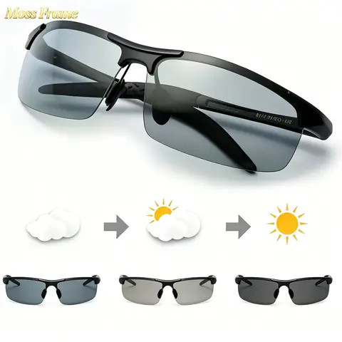 HD Polarized Photochromic UV400 Sunglasses - Unisex Men's 2025 Summer Retro Oversized Simple Square Frame, Photocromatic Classical Edgy Sports Eyewear, Outdoor Driving Fishing Safety Fashion Accessories, Men's Sunglasses