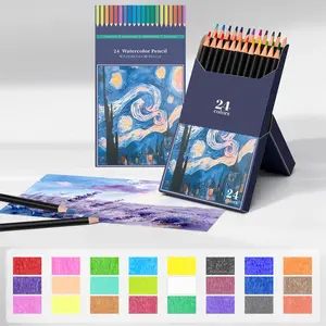 24 Watercolor Pencils with Brush, 24 Colors, Blendable Wet or Dry, Ideal for Coloring Books and Art