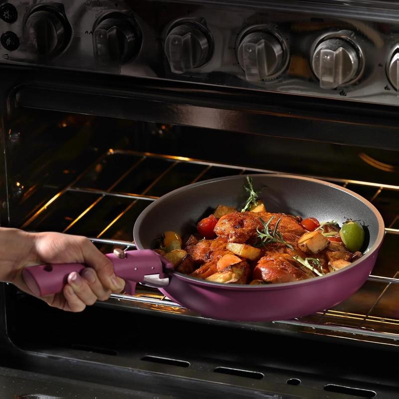 CAROTE 21pcs Pots and Pans Set, Nonstick Cookware Set Detachable Handle, Induction Kitchen Cookware Sets Non Stick with Removable Handle, RV Cookware Set, Gold and Purple