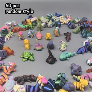 Set of 60 3D-printed multi-joint small animal stress relief toys—fun to relieve stress, available in various styles, single-color animal model toys, suitable as birthday gifts, collectible ornaments, and stress relief toys.