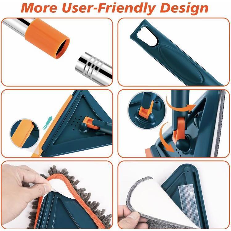 Long Handle Wall Cleaner Adjustable Length WallMop 360° Spinning Head Floor Wall WashingCleaning Tool for Walls Ceiling Fans FloorsBaseboards Dust Kitchen General Purpose, 6Replacement Pads and 1 Silicone Squeegee