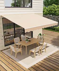 13 ft x10 ft Manual Retractable Awning, Waterproof Sun Shade Patio Awning, Heavy Duty Aluminum Frame, 280 g Polyester Fabric, Adjustable Roll Out Awning for House, for Deck, Porch, Beige