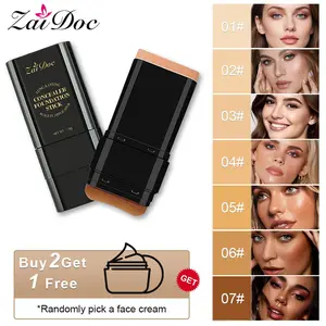 Zaidoc 7-color Dual -Ended Concealer Foundation Stick, 2-in-1 Long-Lasting Foundation and Concealer with Brush, Creamy Full Coverage for Dark Circles & Blemishes, Hydrating Olive & Camellia, 2.09 Oz