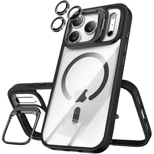 Magnetic Phone cases for iPhone 17 Pro Max 16 15 14 13 12 Pro Max plus  Clear Cases with Lens Stand case Crystal-Clear Military-Grade Drop Protection MagSafe Cover + Premium Screen Protector case for iphone 17 Pro Max (Black)