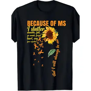 Men's MS Multiple Sclerosis Awareness Sunflower Graphic T-Shirt, 100% Cotton, Black, Loose-Fit Round Neck, Short Sleeve, Sizes S-XXXL, Perfect for Casual Wear & Outdoor Activities in All Seasons y2k graphic tee funny graphic tee Oversized