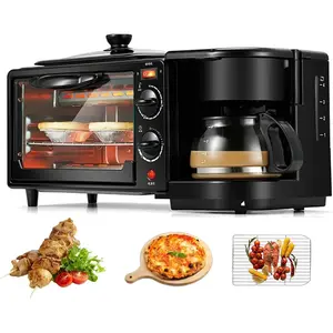 3-In-1 Breakfast Station, Includes Coffee Maker, Non-Stick Griddle, And 4-Slice Toaster Oven, Versatile Breakfast Maker for Apartments Kitchenettes,Black