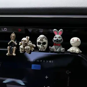 Cool Skull Car Dashboard Decor - Mini Gothic Decor for Car Interior, Computer Monitor, Halloween & Office Desk Display with Adhesive, Car Interior Accessory