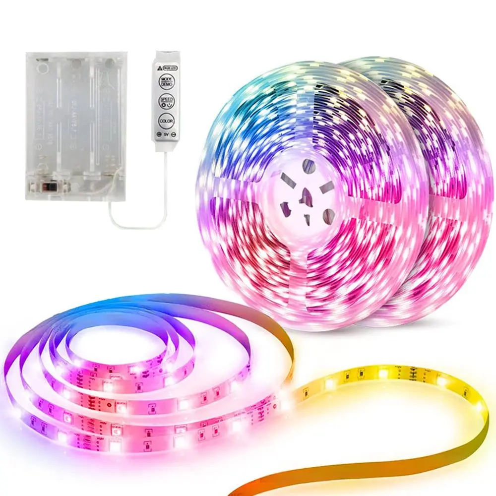RGB Light Strip, Battery Powered LED Light Strip with 3-Key Control Box, Adjustable RGB Changing LED Lights, Suitable for TV Backlight, Cabinet, Wine Cabinet & Other Lighting Decoration, Ambient Led Lighting, LED Strip Lights