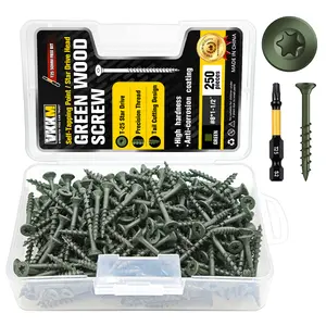 250Pcs Green Rust‑Resistant Wood Screws #8x1‑1/2'' Furniture Repair Fasteners with Free T25 Bit