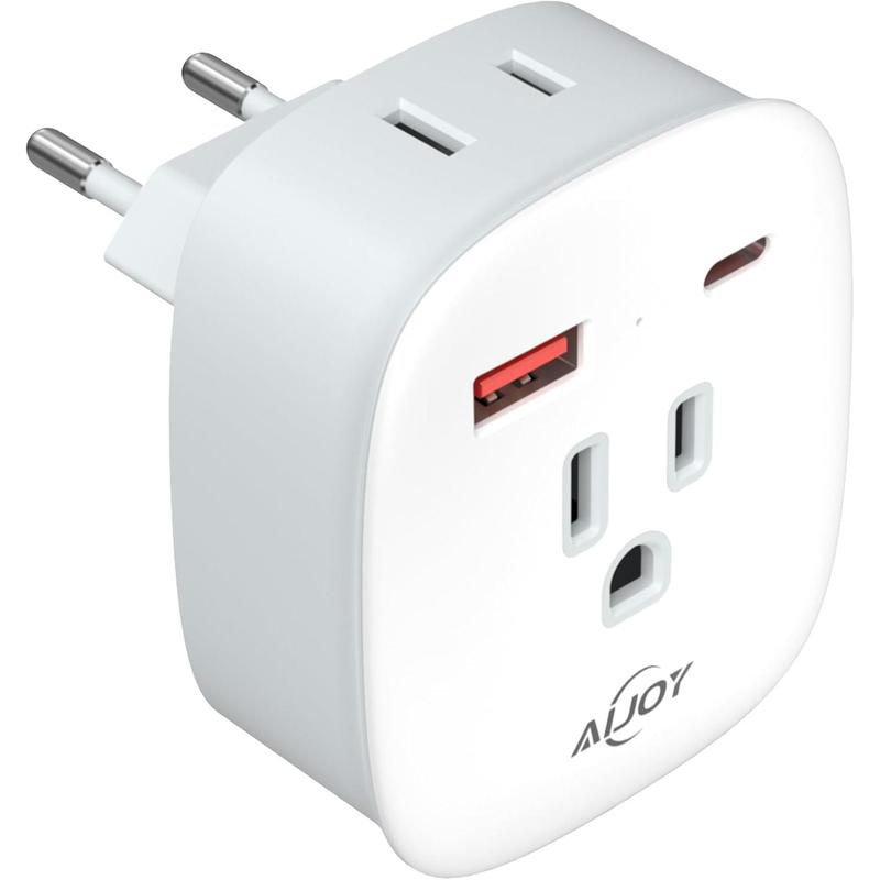 European Travel Plug Adapter, PD 20W USB-C International Power Plug, 2 Outlets & 2 USB Charger,  Type C Outlet Adaptor Charger for  to  France , Travel Essentials