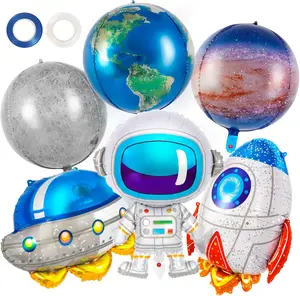 6 Pcs Space Balloons and Galaxy Balloons,Outer Space Spaceship Rocket Astronauts Balloon,Flying Saucer Mylar Foil Balloons for Kids Universe Space Themed Birthday Party Decor (Galaxy)