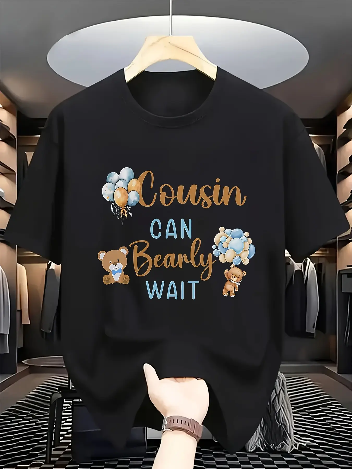 Cousin Can Barely Wait Gender-Neutral Baby Shower unisex soft cotton short sleeve t shirt, vintage graphic casual tee for men women teens, perfect birthday holiday gift for camping travel gym daily street  wear