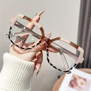 Square Frame Clear Lens Glasses for Women - Fashionable Color Block Design, Durable Plastic Frame