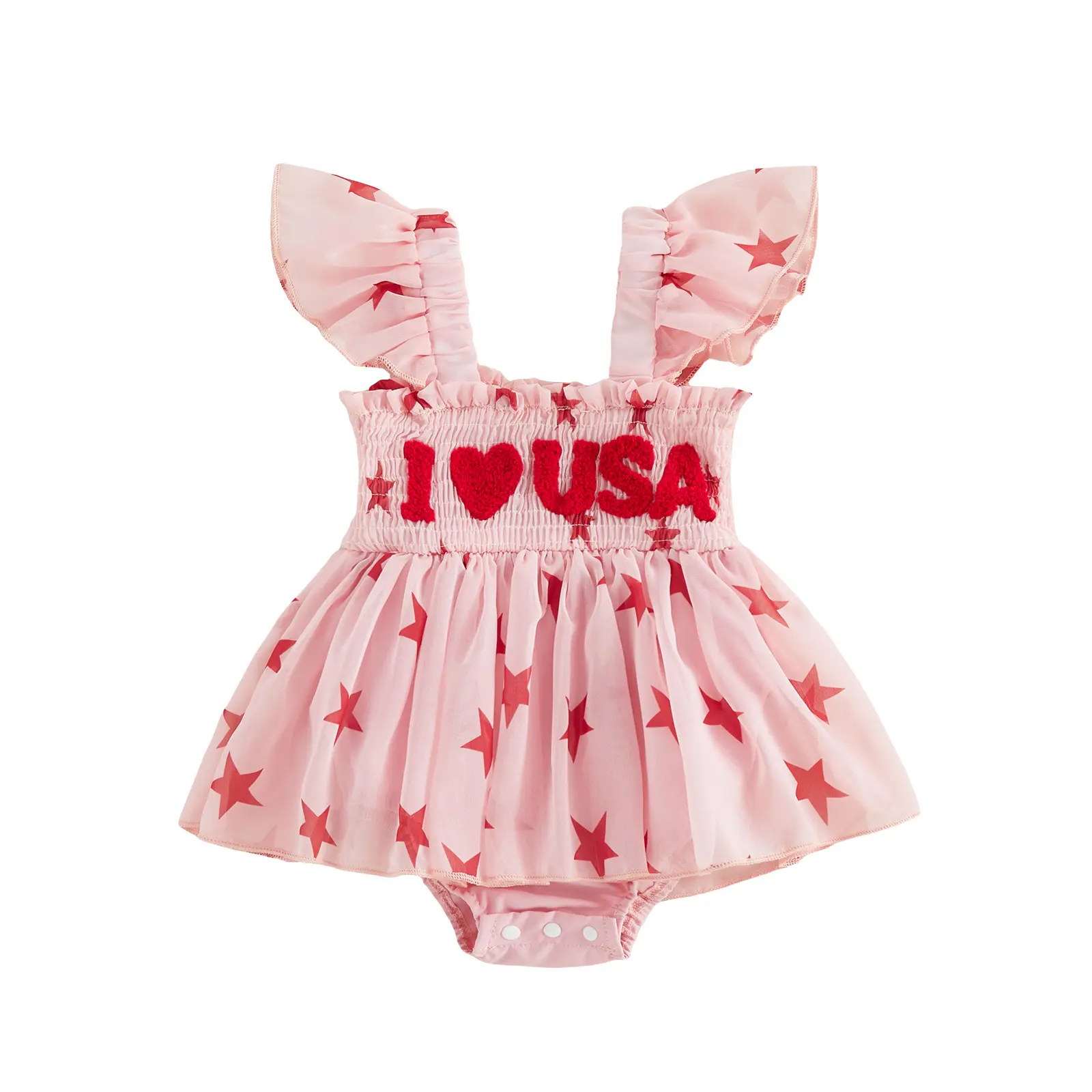 Baby Girl 4th of July Outfits Newborn Smocked Bubble Romper Skirt Dress Ruffle American Flag Memorial Day Outfit