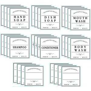 White PVC Self-Adhesive Labels for Shower Bottles, Hand Soap Shampoo & Conditioner - 32 count Bathroom Labels (32PCS)