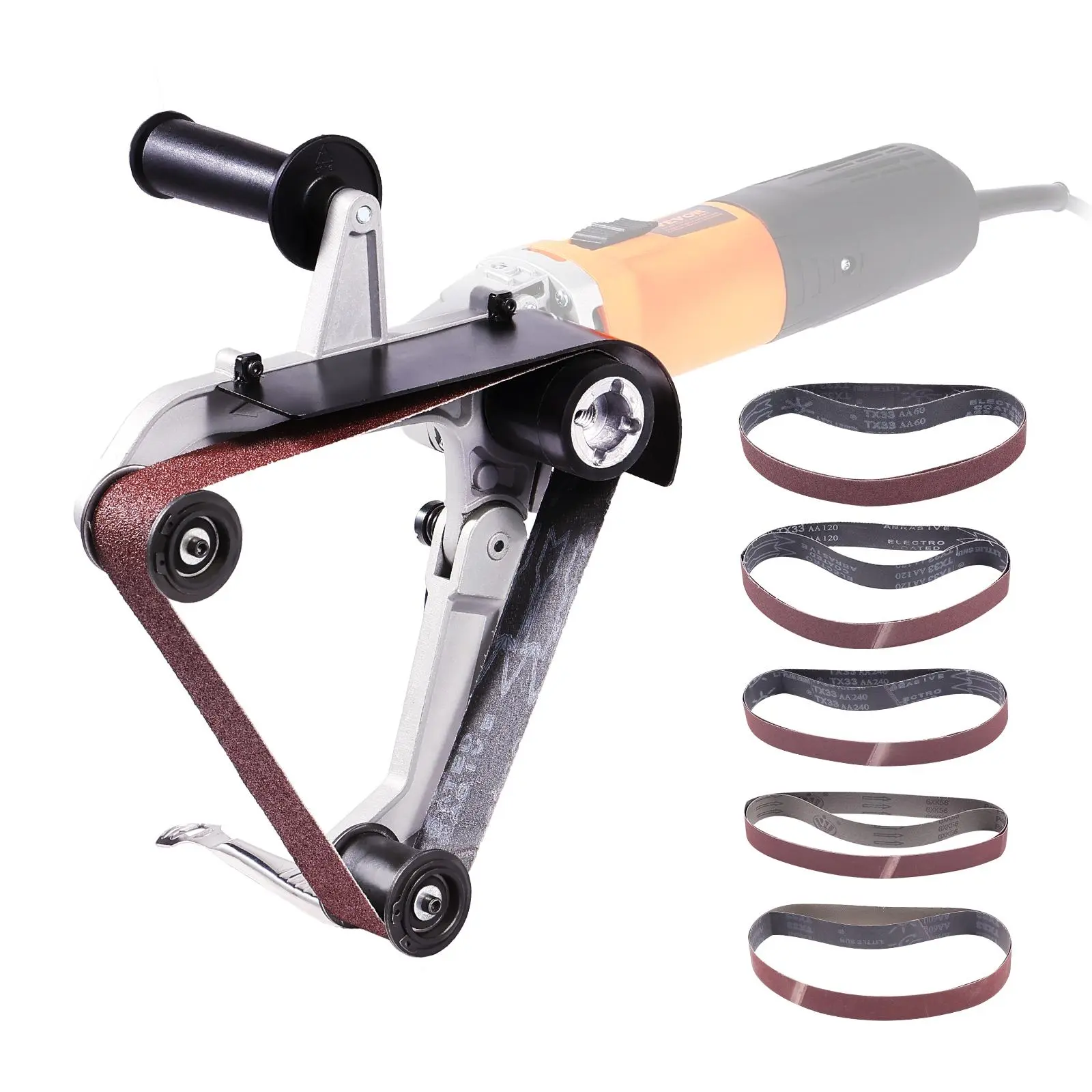 【DealsForYouDays】VEVOR Belt Sander Adapter for Angle Grinder, Pipe or Tube Sanding Attachment with 5/8-11" Imperial Thread and 10PCS Sanding Belts, Belt Sander Attachment Pipe Polishing Adapter for Rust Removal