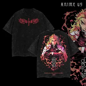 Hashira Demon Slayer T-Shirt - Kyojuro Rengoku, Giyu Tomioka, Tengen Uzui, Iguro Obanai, Gyomei Himejima, Mitsuri Kanroji - Anime Double Sided Printed Vintage Washed Tee Unisex Oversized Heavyweight Cotton T-Shirt