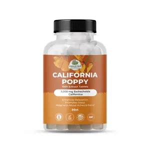 Amazing Botanicals Organic California Poppy 100X Extract Tablets - 50mg, 30 Count, Natural Eschscholzia Californica Edible Dietary Herbal Supplement for Nighttime Relaxation Support