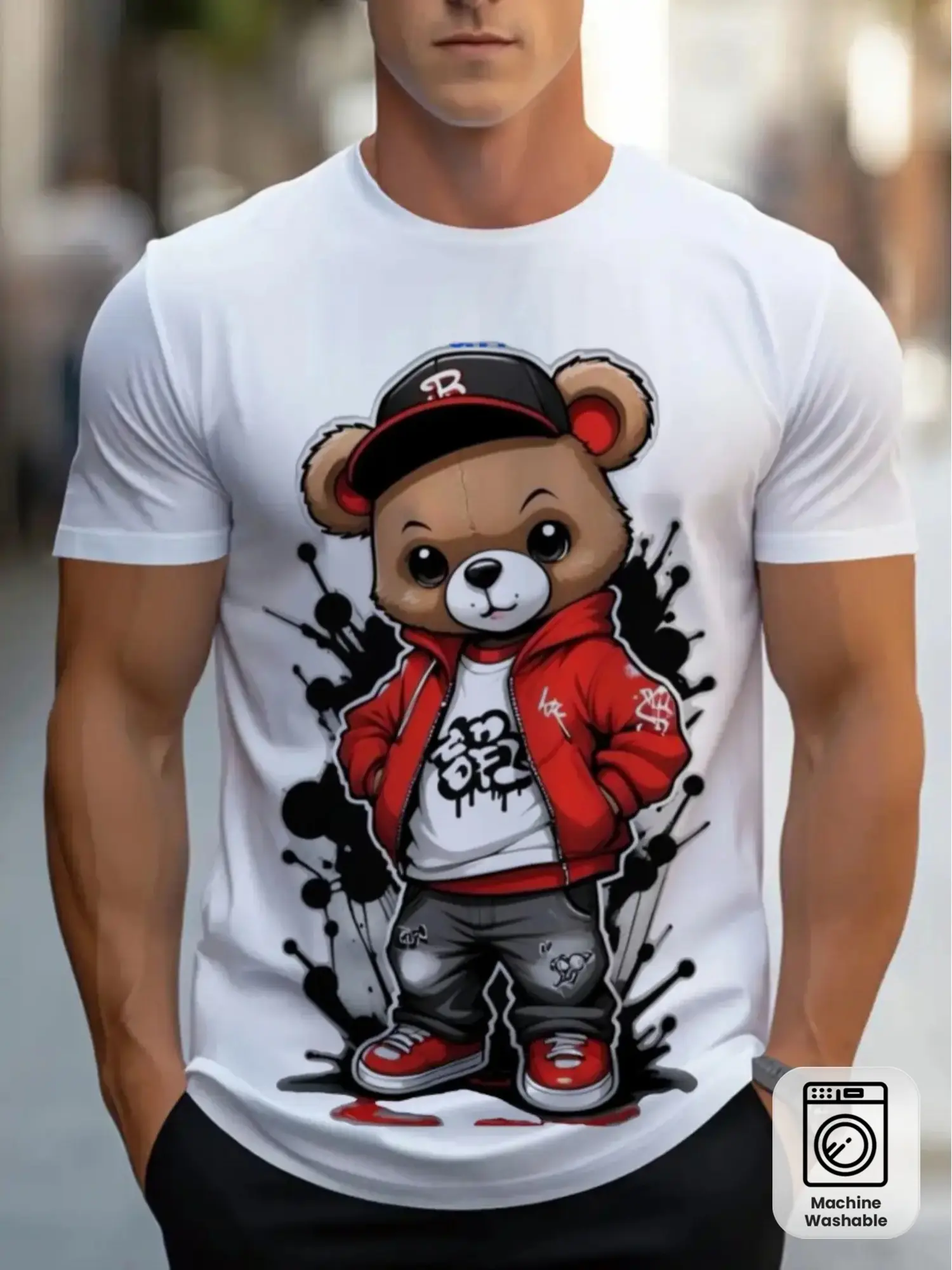 Men'S Stylish Cool Bear Graphic T-Shirt - A Comfor unisex soft cotton short sleeve t shirt, vintage graphic casual tee for men women teens, perfect birthday holiday gift for camping travel gym daily street casual wear