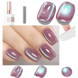 15ML Ice Glass Cat Eye Gel Polish with Magnet, Holographic Glitter Shimmer Translucent Sheer Color, Salon Grade Soak Off Magnetic Nail Polish for DIY Manicure at Home