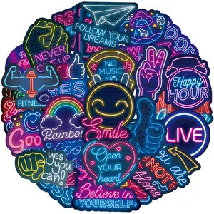100 neon light mixed inspirational text waterproof stickers for decorating cars, skateboards, and tablets