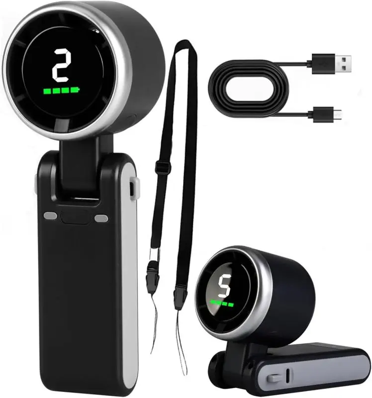 Must-have summer gadget Perfect for daily & party use Super powerful handheld turbo fan Foldable & ultra compact design Slip easily into your bag Digital display shows speed & power Type-C fast rechargeable Cool you down all day long